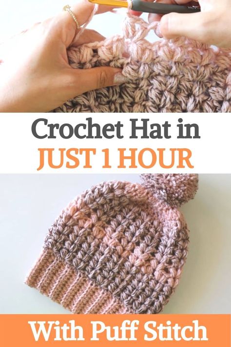 You have found the perfect hat! In this video, you will learn how to knit a hat in 1 hour with 1 ball of yarn. It has a really nice texture with puff stitches and it's easy to follow the pattern. It is so easy to follow the step by step, that if you are a beginner you will love it. I hope you enjoy it. #urbakicrochet #crochet #crochethat #hatonehour #crochetpuffstitch #easycrochet #crochetbeginners #hateasy Crochet Hats Patterns, How To Knit A Hat, Crochet Hats Free Pattern Ladies, Knit A Hat, Bulky Yarn Crochet, Crochet Caps, Chunky Crochet Hat, Beanie Pattern Free, Crochet Beanie Pattern Free