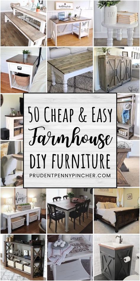 Get the country-chic look for less with these cheap and easy DIY Farmhouse Furniture Ideas. From DIY farmhouse tables to farmhouse benches, there are plenty of DIY ideas for every part of your home including the bedroom, living room, dining room, bathroom and much more! Farmhouse Benches, Diy Farmhouse Furniture, Farmhouse Furniture Ideas, Farmhouse Furniture Diy, Diy Farmhouse Ideas, Farmhouse Tables, Diy Farmhouse Table, Diy Furniture Easy, Farmhouse Ideas