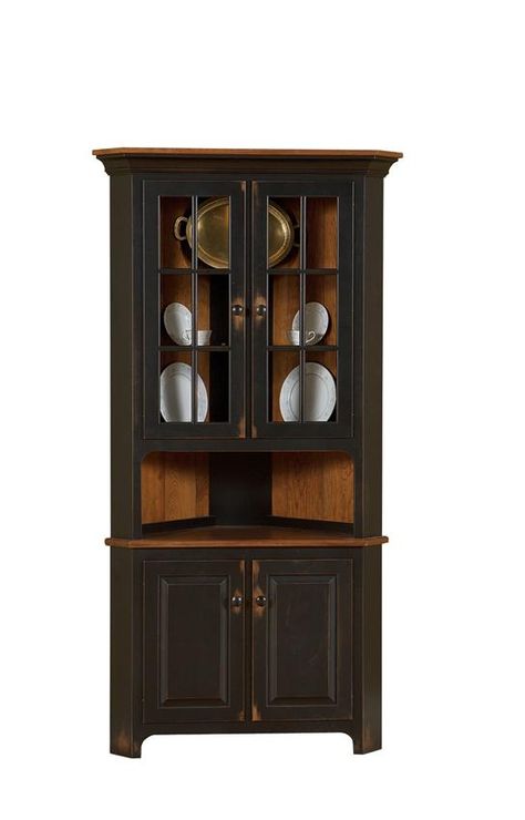 Amish Plymouth Corner Hutch Modern Dining Room Hutch, Corner Hutch Dining Room, Hutch Dining Room, Dining Room Corner, Corner Hutch, Cabinet Woodworking Plans, Dining Hutch, Dining Room Hutch, Corner Cupboard