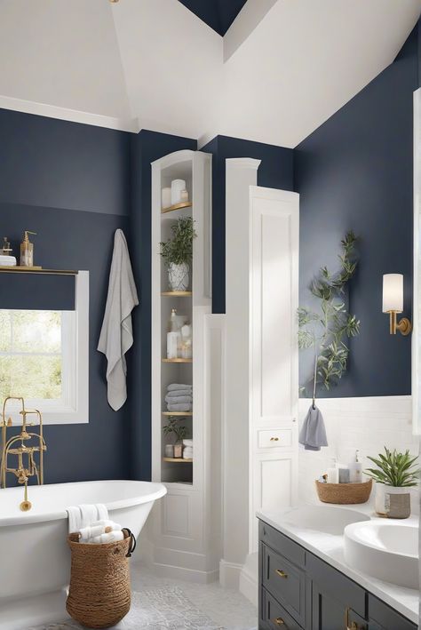 Transform your bathroom into a serene oasis with SW Dark Night (SW 6237). Discover how this deep, dramatic shade adds nighttime bliss to your nightly routine. #Ad #homedecor #homedesign #bathroom #Painthome interiorarchitecture best Wall Colors for Bathroom Colors
Bright Room Colors
best colors combinations bathroom
bathroom Remodeling
Modern Paint Colors
2024 Small Navy Bathroom Paint, Bathroom With Dark Blue Walls, Blue Bathroom Walls Ideas, Navy Blue Walls Bathroom, Blue Vanity Bathroom Paint Colors, Bathroom Remodel 2024, Navy Bathroom Walls, Blue Accent Wall Bathroom, Dark Bathroom Paint Colors