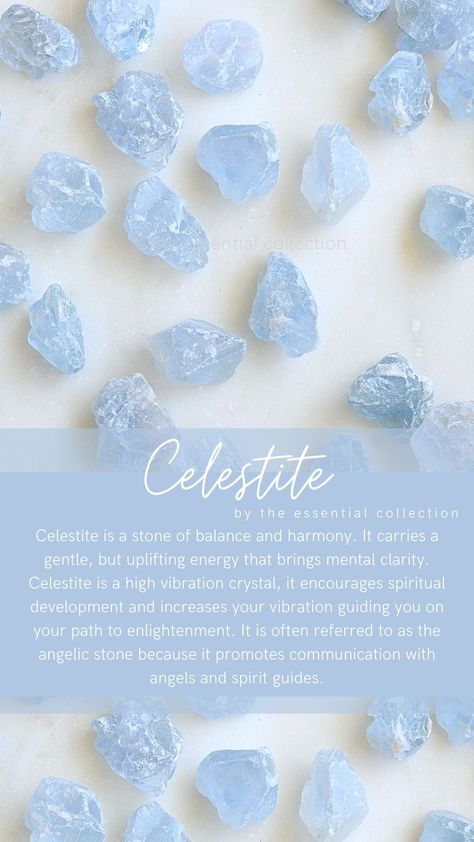 Crystal Scrapbook, Celestite Crystal Meaning, Crystals And Stones For Beginners, Crystals Celestite, Raw Celestite, Crystal Healing Chart, Celestite Crystal, Crystal Aesthetic, Crystal Guide