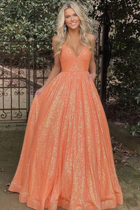 Orange Formal Dress Grad Dresses High School, Mesh Prom Dress, Stylish Gown, A Line Prom Dress, Evening Style, Sequin Prom Dress, Prom Dresses For Sale, Cute Prom Dresses, Pretty Prom Dresses