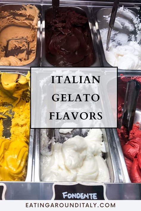 glass case with several gelato flavors in rectangle stainless steel bins with text box overlay in middle Italian Gelato Recipe, Gelato Flavors, Italian Gelato, Gelato Recipe, Quick Guide, Baking Tips, Cooking And Baking, Ice Cream, In Italy