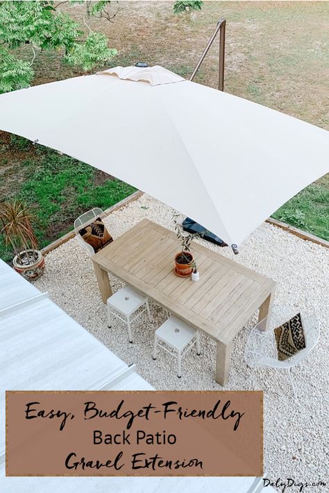 Patio Designs And Ideas Layout, Backyard Umbrella, Gravel Patio Ideas, Pebble Patio, Patio Extension Ideas, Patio Transformation, Diy Fire Pits, Pea Gravel Patio, Large Patio Umbrellas