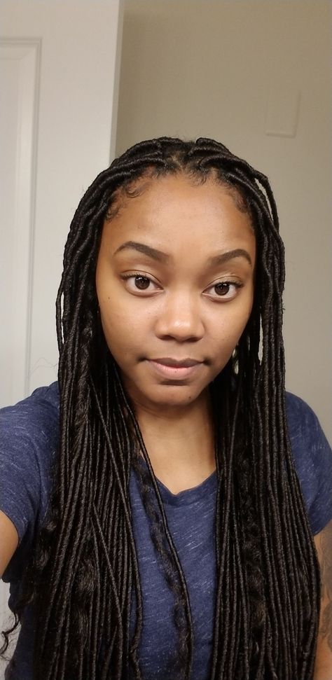 Small Faux Locs Long, Mini Faux Locs, Megan Good Faux Locs, Small Faux Locs, Straight Faux Locs, Crochet Goddess Faux Locs, Faux Locs Long, Loc Method Natural Hair, Faux Locs Styles