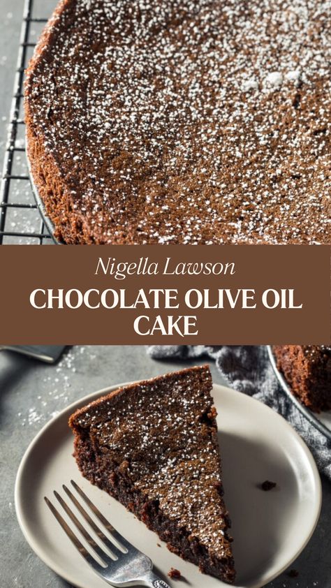 Nigella Chocolate Olive Oil Cake Brownies With Olive Oil, Chocolate Olive Oil Cake Recipe, Olive Oil Dessert Recipes, Olive Oil Chocolate Cake, Chocolate Ricotta Cake, Gf Cake, Chocolate Olive Oil Cake, Olive Oil Cake Recipe, Nigella Lawson Recipes