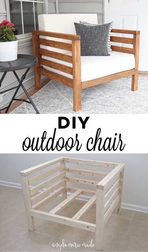 DIY Outdoor Chair - Learn how to build a DIY outdoor chair for just $30 in lumber from AngelaMarieMade.com! #redknot #diy #project #ideas #home #fall #decor #homedecor #diyproject #athome #autumn #cute #seasons #cozy #thisishome #furniture #decorideas #inspiration #homeideas #crafts #crafty #stylish Diy Outdoor Chair, Koti Diy, Hemma Diy, Outdoor Couch, Bilik Tidur, Diy Holz, घर की सजावट, Diy Furniture Couch, Outdoor Chair