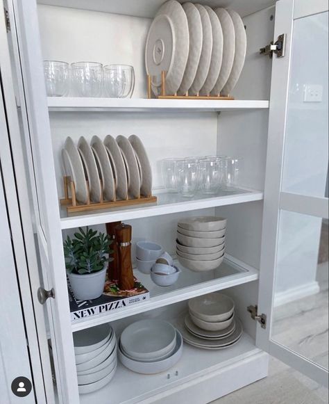 His And Hers Organization Ideas, Pretty Home Organization, Apartment Kitchen Coffee Bar, Kitchen Dishes Ideas, Kitchen Counter Decor Air Fryer, Kitchen Island For Apartment, Minimalist List Of Essentials, Dish Organization Cupboards, Jewlrey Organization Ideas