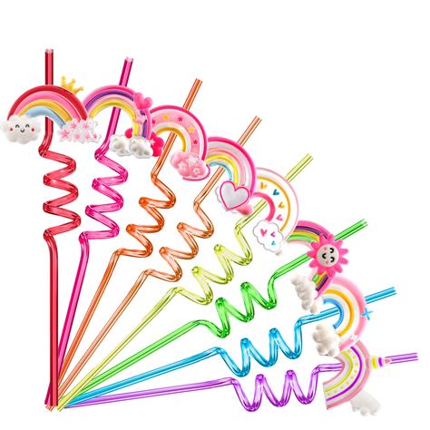 PRICES MAY VARY. 🌈Cute design in multiple colors, these pink rainbow straws are perfect for birthday or baby shower as party favors for boys or girls' goody bags. 🌈Removable rainbow can be adjusted to another position or move to other straws, add more fun for the party. 🌈Made of safe high quality plastic, these rainbow straws are sturdy and strong, supportive for multi times use.Kids will love it so much and even show it off to his friends. 🌈Package including 24pcs reusable pink rainbow plas Unicorn Birthday Party Food, Pony Party Favors, Rainbow Birthday Decorations, Rainbow Drinks, Rainbow Unicorn Birthday Party, Rainbow Themed Birthday Party, Fall Party Decorations, Rainbow First Birthday, Rainbow Party Decorations