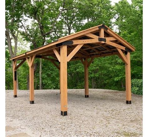 Build your own Gazebo cARPORT - Search Shopping Small Back Gardens, Rectangle Gazebo, Wooden Carports, Permanent Gazebo, Small Backyards, Landscape Outdoor, Camping For Beginners, Pergola Ideas, Backyard Gazebo