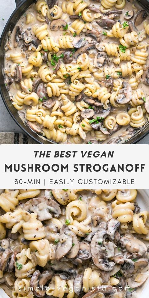 Vegan Pasta, Easy Vegan Mushroom Stroganoff, Vegan Mushroom Stroganoff, Mushroom Stroganoff, Vegan Mushroom, Vegan Pasta Recipes, Vegan Dinner, Idee Pasto Sano, Rigatoni