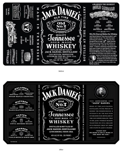 Jack Daniel's Tennessee Whiskey - The Dieline - The #1 Package Design Website - Jack Daniel Honey, Festa Jack Daniels, Jack Daniels Label, Jack Daniels Cake, Whiskey Packaging, Jack Daniels Bottle, Jack Daniel's Tennessee Whiskey, Whiskey Label, Pasta Sauces