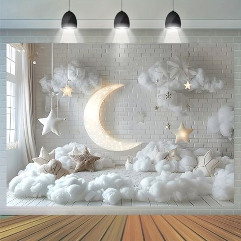 Faster shipping. Better service Photo Booth Wall, Cloud Theme, Birthday Party Background, Moon Baby Shower, Star Vinyl, Vinyl Backdrops, Star Baby Showers, Party Background, Matte Foundation