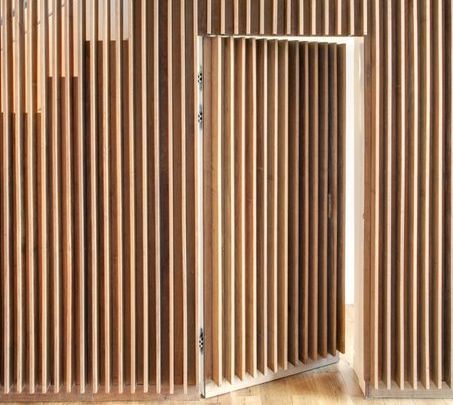 Hidden Doors In Walls, تحت الدرج, Wooden Front Door Design, Timber Slats, Hidden Rooms, Wall Home Decor, Hidden Door, Door Designs, Modern Staircase