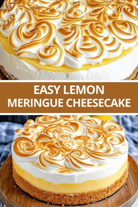 Lemon Meringue Cheesecake Keto Lemon Meringue Cheesecake, Mint Aero Cheesecake, Lemon Magic Cake, Lemon Meringue Cheesecake Recipe, Lemon Meringue Pie Cheesecake, Lemon Meringue Desserts, Lemon Curd Cheesecake Recipe, Thanksgiving Lemon Desserts, Lemon Marange Pie Cheesecake