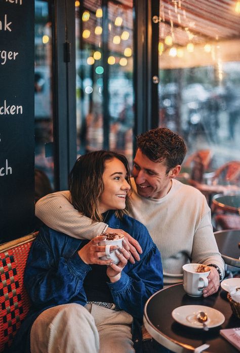 Couple Photography Poses In Cafe, Cute Couple Photos In Cafe, Couple Poses At Cafe, Couple Photoshoot In Cafe, Couple Shoot In Cafe, Coffee Engagement Shoot, Cafe Couple Photoshoot Ideas, Cafe Pre Wedding Shoot, Bakery Engagement Photos