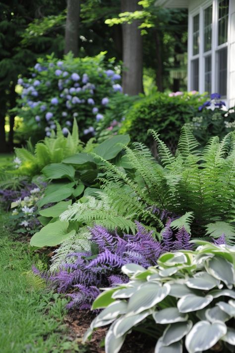 If you have a shady front or back yard, then try these 15 flowering and non-flowering plants to spruce up your garden. Front Flower Bed Ideas Shade, Backyard Landscaping Plant Ideas, Middle Of Yard Landscaping, Front Garden Low Maintenance, Shady Pathway Garden, Landscaping Under Bay Window Front Yards, Shady Flower Beds, Shade Yard Landscaping, Landscaping Along Front Of House