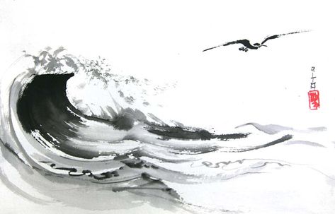 Japanese Sumi-e painting appreciation - Artist Singapore East Asian Painting, Dragon Japanese Art, Black Ink Painting, Dragon Japanese, Surf Painting, Japanese Ink Painting, Birch Tree Art, Zen Painting, Sumi E Painting