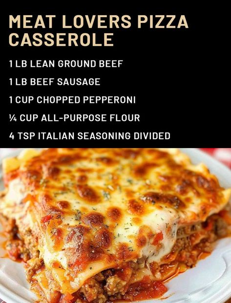 Meat Lovers Pizza Casserole – a family favorite!!! Lean ground beef, sausage, pepperoni, pasta sauce, mozzarella cheese, pizza dough and parmesan cheese. Can add your favorite veggies too! Everyone loved this! There weren’t any leftovers!! Meat Lovers Pizza Casserole, Crazy Good Casserole, Italian Casseroles, Pepperoni Pizza Casserole, Pepperoni Pasta, Easy Bakes, Casserole Bake, Pizza Crust Dough, Meat Lovers Pizza