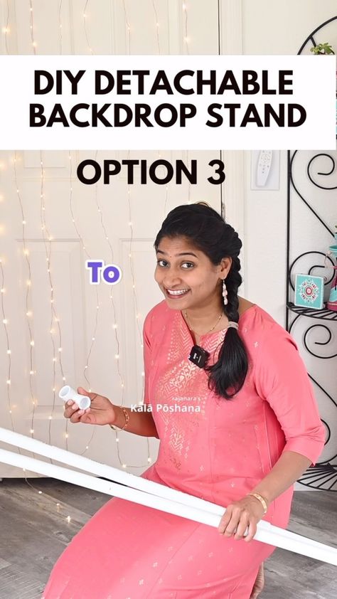 Vishnu Priya | DIY Detachable Backdrop Stand You can make this stand in different sizes as per your need. Comment backdrop3 If you want links for the... | Instagram Stand Diy Ideas, Backdrop Stand Diy, Vishnu Priya, Pvc Pipes, Easy Backdrops, Krishna Janmashtami, Ganesh Chaturthi, Pvc Pipe, Backdrop Stand