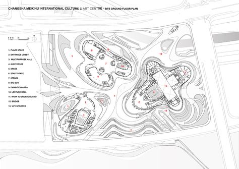 Zaha Hadid Architects - Changsha Meixihu International Culture And Arts Centre Zaha Hadid Plan, Zaha Hadid Projects, Folding Architecture, Exhibition Plan, Museum Plan, Zaha Hadid Architecture, Multipurpose Hall, Contemporary Art Museum, Concept Models Architecture