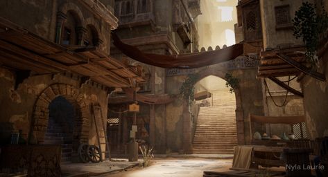 ArtStation - Desert Alley, Nyla Laurie Future Concept Art, Desert Village, Short Evening Dress, Desert City, Gowns Plus Size, Fantasy Village, Desert Environment, Concept Art Tutorial, Homecoming Party