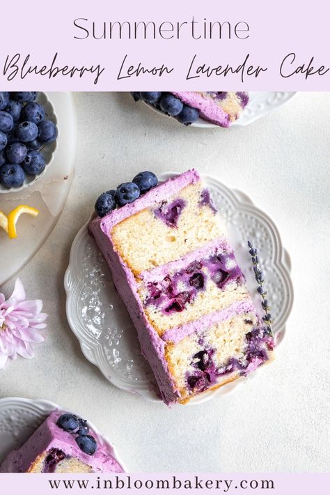 Lavender Cake Recipe, Lemon Lavender Cake, Blueberry Lemon Cake Recipe, Blueberry Frosting, Lavender Cake, Lemon Cream Cheese Frosting, Blueberry Cake Recipes, Blueberry Lemon Cake, Lemon Cake Recipe