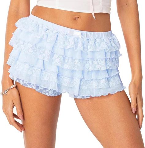 ABYOVRT Women Ruffle Shorts Lolita Bloomers Y2k Fairy Lace Layered Pumpkin Pants Sweet Cute Panties (B-White,M) at Amazon Women’s Clothing store Pumpkin Pants, Ruffle Bloomers, Harajuku Women, Lace Trim Shorts, Bloomers Shorts, Chic Pants, Y2k Fairy, Fairy Costume, Ruffle Shorts