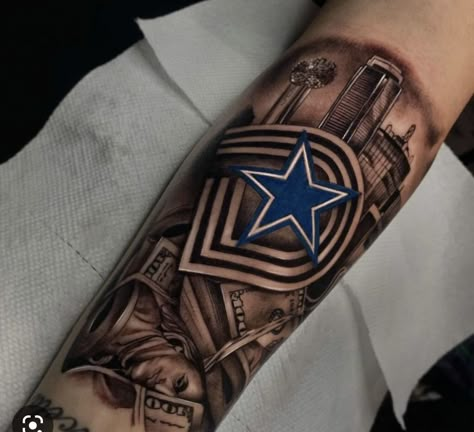 Dallas Texas Tattoo, Rob Tattoo, Cowboys Tattoo, Dallas Cowboys Tattoo, Penny Tattoo, Black Tattoo Ideas, Urban Tattoos, Texas Tattoo, Dallas Tattoo