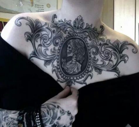 Victorian Gothic Tattoo Cameo Tattoo, Victorian Tattoo, Filigree Tattoo, Neotraditional Tattoo, Goth Tattoo, Pieces Tattoo, Chest Piece Tattoos, Gothic Tattoo, Celtic Tattoos