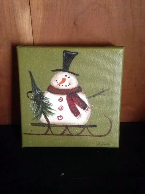 40 Easy Mini Canvas Painting Ideas For Beginners To Try | ArtBeek Canvas Paintings Christmas, Little Canvas Paintings, Paintings Christmas, Christmas Paintings On Canvas, Canvas Painting Ideas, Holiday Painting, Snowman Painting, 12 December, Christmas Canvas