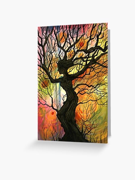 "Tree of Life Series - Dusk" Greeting Card by cheriedirksen | Redbubble Sacral Chakra Healing, Chalk Pencil, Reflection Art, We Are All One, Mirrored Wall, The Divine Feminine, Life Series, Cool Art Drawings, The Divine