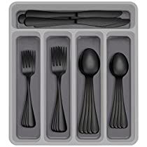 Check this out! Black Silverware, Black Utensils, Black Cutlery, Black Flatware, Silverware Organization, Silverware Tray, Eating Utensils, Steak Knife Set, Knife And Fork