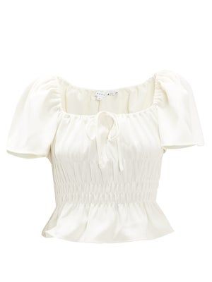 Grace smocked peplum-hem top | RHODE | MATCHESFASHION US Halter Neck Tops, Beachwear Brands, Fashion Enthusiast, Vintage Silhouette, Halter Neck Top, Peplum Hem, Hem Top, Sweetheart Neck, Airport Outfit