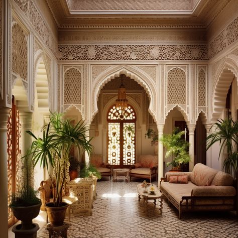 Indian House Architecture Design, Arabic Room Design, Traditional Moroccan House, Interior Indian Style, Indian Architecture Homes, Arabic Style House, Traditional Indian Houses Interior, Arabian House Design, Arabic House Design