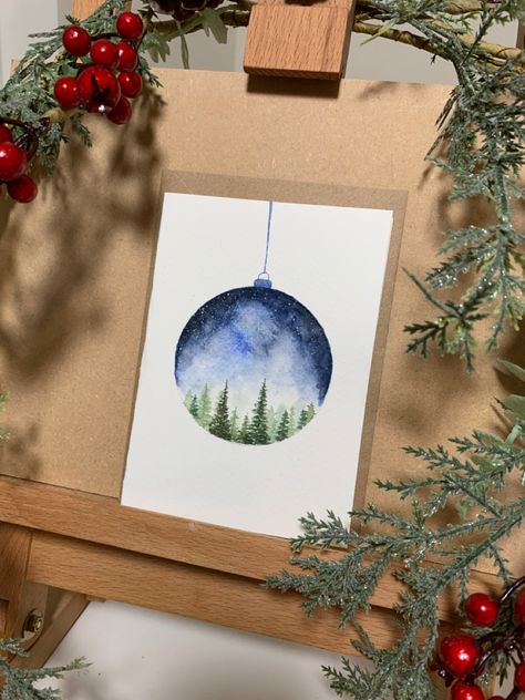 Water Colour Cards, Watercolour Christmas Cards, Painted Christmas Cards, Watercolour Christmas, Painted Water, Cute Christmas Cards, Tree Watercolor Painting, Hand Lettering Cards, Watercolor Christmas Tree