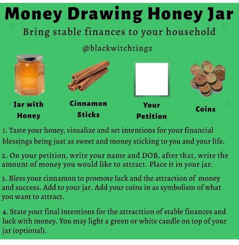 Money Oil Recipe, Candle Color Meanings Magic, Honey Jar Spell, Money Candle Spell, Money Spells Magic, Hoodoo Magic, Candle Magic Spells, Hoodoo Spells, Witchcraft Spells For Beginners