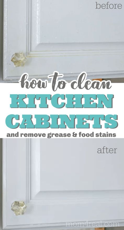 Clean Cabinets Kitchen Grease, Kitchen Cabinet Cleaning, How To Clean Kitchen Cabinets, How To Clean Kitchen, Cabinet Cleaner, Off White Kitchen Cabinets, Kitchen Degreaser, Cleaning Grease, Laminate Kitchen Cabinets