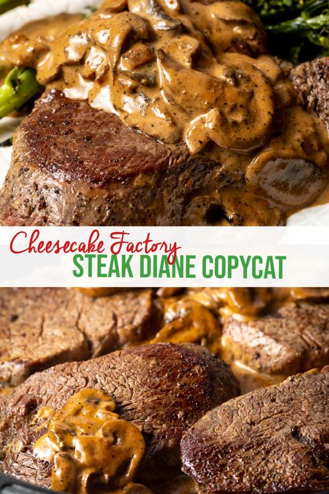 Chicken Diane, Cheesecake Factory Recipe, Steak Diane Recipe, Boozy Recipes, Copycat Cheesecake Factory, Cheesecake Factory Copycat, Steak Diane, Beef Entrees, Cheesecake Factory Recipes