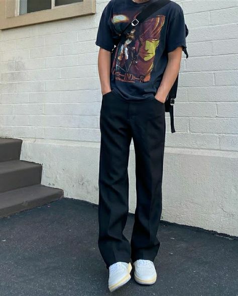 Baggy Black Jeans Outfit, Casual Outfits Mens, 2022 Streetwear, Fashion Casual Outfits, Men Fashion Casual, Rock Outfits, Guys Clothing Styles, Mens Outfit Inspiration, Fire Fits