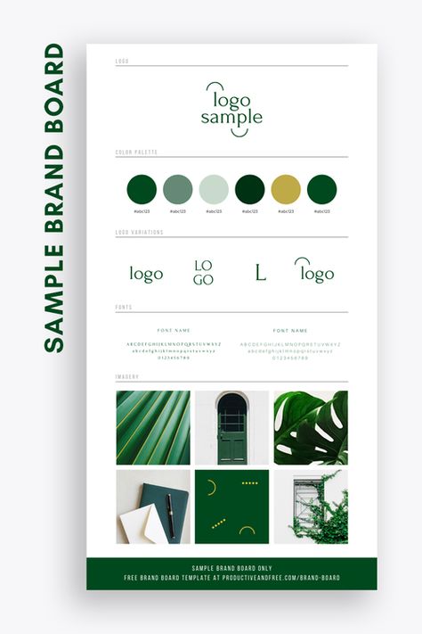 ProductiveandFree Logo Presentation Layout, Logo Layout, Logo Design Presentation, Brand Identity Board, Brand Board Design, Social Project, Brand Kits, Brand Board Template, Green Branding