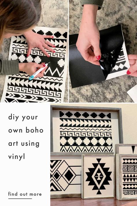 Creating Boho Bedroom Decor with the Cricut Explore Air 2 #bohodecor #bohodiy #diydecor #cricutdecor Diy Wall Decor Cricut, Cricut Projects Bedroom Decor, Cactus Boho Decor, Aztec Office Decor, Bedroom Cricut Projects, Western Boho Diy Decor, Boho Cricut Designs, Cricut Frame Ideas, Diy Boho Crafts Home Decor