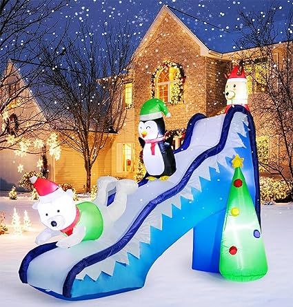 9 FT Christmas Inflatables Outdoor Decorations, Funny Slide Scene Inflatable with Reindeer Penguin Polar Bear Built-in LED Light for Party Blow-Up Yard Lawn Garden Christmas Decor Garden Christmas Decor, Funny Christmas Decorations, Christmas Blow Up, Halloween Blow Ups, Inflatable Christmas Decorations Outdoor, Inflatable Christmas Decorations, Inflatable Pumpkin, Inflatable Slide, Outdoor Inflatables