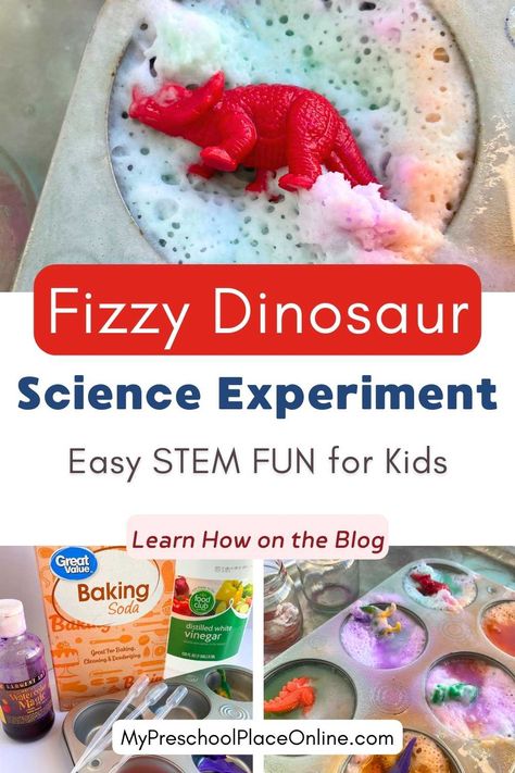 Here's a fun science lesson for young learners, our fizzy dinosaur science experiment for kids! 🦕 Perfect for preschoolers and dino lovers, this simple activity combines science, sensory play, and a little science magic. Need a rainy day activity, try this preschool activity, you likely have all the things you need right at home. Get all the instructions for this easy STEM activity on the blog now. Fizzy Sensory Play, Dinosaur Science Experiments Preschool, Exploration Activities For Kids, Open Ended Science For Preschool, Dinosaur Science Experiments, Homemade Activities For Toddlers, Science Activities For Preschool, Animals Science Activities, Science Week Activities For Kids