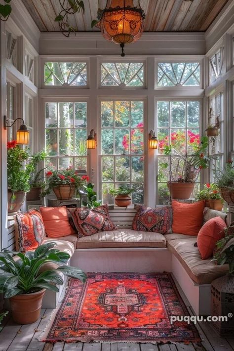 Tiny Sunroom Cozy, Sunroom Aesthetic Cozy, Sunroom Interior Design, Vintage Sunroom Ideas, Sunroom Small House, Sunroom Aesthetic, 80s Sunroom, Backyard Sunroom, Sunroom Deck