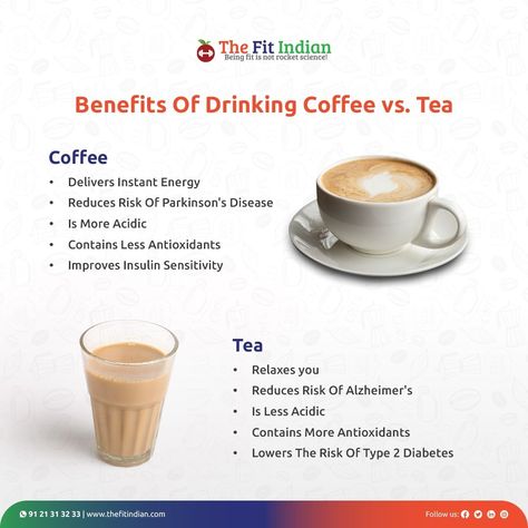 Tea and coffee have long competed for dominance in the world of hot drinks. Around the world, millions of people start each day with a hot cup of either coffee or tea. Each option offers similar health benefits with some notable variations. #thefitindian #coffee #tea #healthbenefits #nutritionist #alzheimers #acidic #antioxidants #type2diabetes #parkinsonsdisease Benefits Of Drinking Coffee, Healthy Food Chart, Coffee Vs Tea, Food Chart, Gym Diet, Food Charts, English Story, Dream Chaser, Insta Post