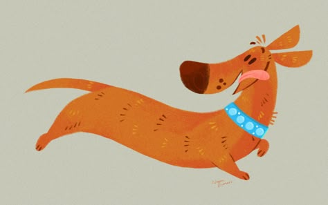 Dog Illustration Art, Dachshund Cartoon, Dog Design Art, Dachshund Illustration, Dog Character, Frog Illustration, Illustration Art Design, Dachshund Art, Book Illustration Art