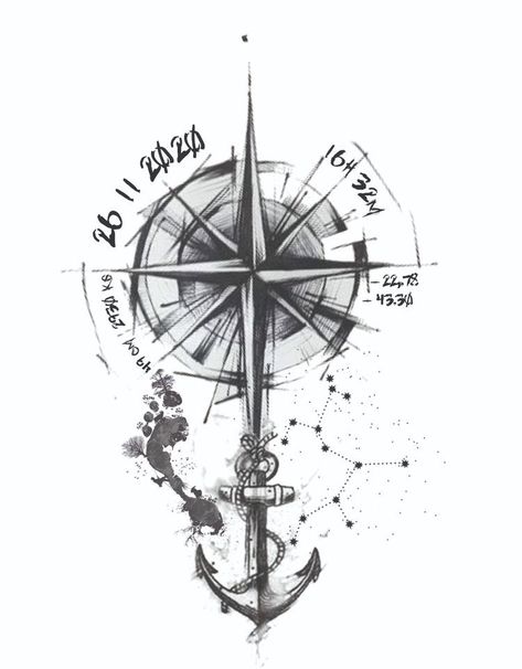 Family Oriented Tattoos, Men Compass Tattoo Ideas, Tattoo Compass Men, Nautical Compass Drawing, Vintage Compass Tattoo, Sailing Tattoo, Arrow Compass Tattoo, Nautical Compass Tattoo, Compass And Map Tattoo