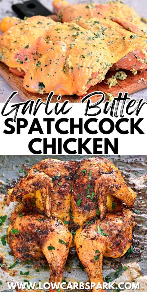 This spatchcock chicken recipe is a family favorite for a reason—it’s simple, quick, and absolutely delicious. With minimal ingredients and only 40 minutes in the oven, you get a whole chicken that's juicy inside with a crispy, golden skin. Best Oven Baked Whole Chicken, Thanksgiving Spatchcock Chicken, Crispy Roasted Chicken Whole, Whole Chicken Recipes Traeger, Whole Oven Baked Chicken, Bbq Spatchcock Chicken Grilled, Rotisserie Chicken Recipes Oven, Cooking A Chicken Whole Oven, How To Cook A Hen In The Oven