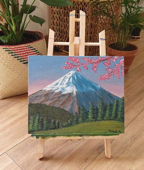 Peinture Mont Fuji Mount Fuji Painting, Fuji Painting, Japan Cherry Blossom, Modern Art Canvas Painting, Mont Fuji, Art Sketches Doodles, Zen Doodle Art, Nature Art Painting, Paint And Sip